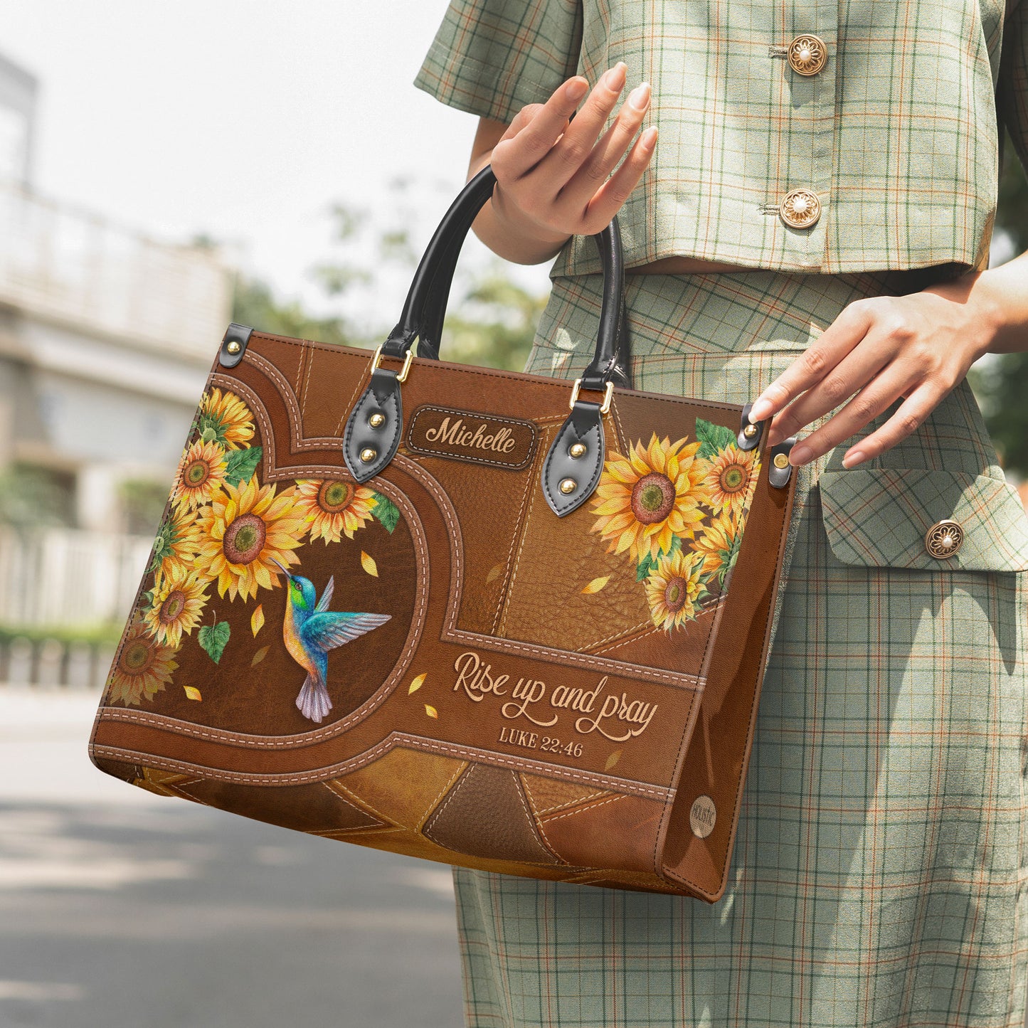 Rise Up And Pray Luke 22 46 Sunflower Hummingbird Leather Bag