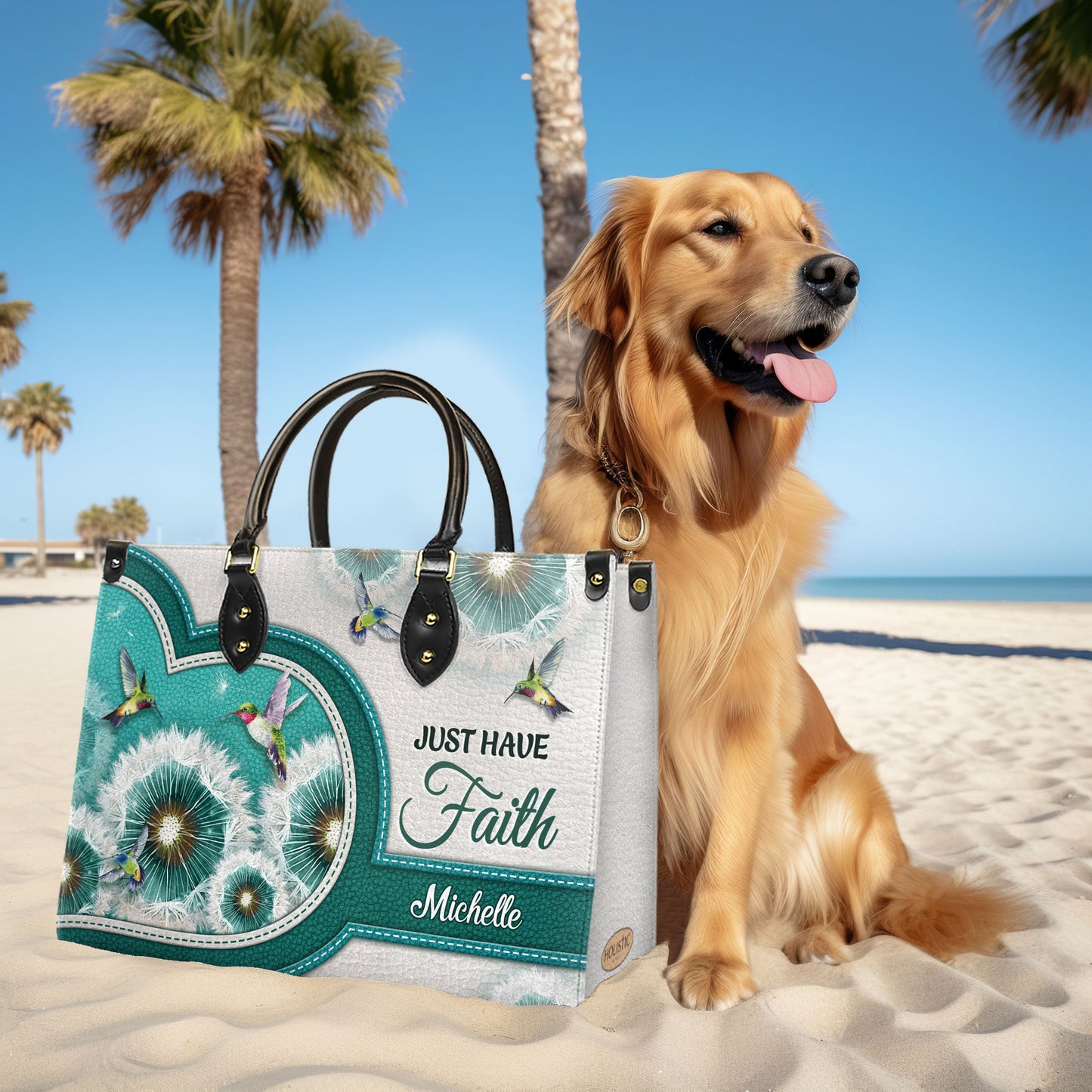 Just Have Faith Dandelion Hummingbird Leather Bag