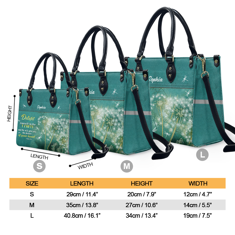 Delight Yourself In The Lord Psalm 37 4 Dandelion Dragonfly Leather Bag