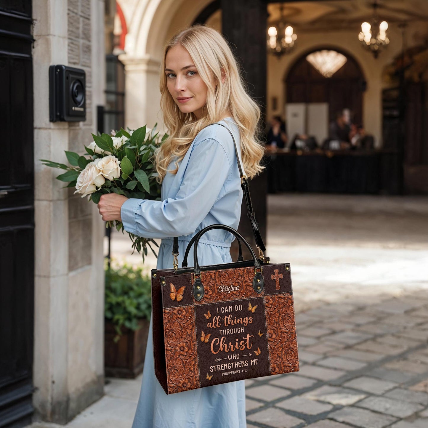 I Can Do All Things Through Christ Philippians 4 13 Butterfly Leather Bag