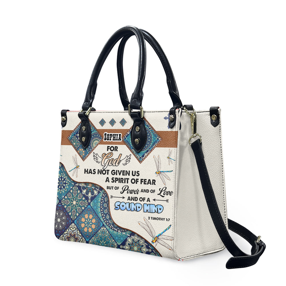 For God Has Not Given Us A Spirit Of Fear 2 Timothy 1 7 Dragonfly Mandala Leather HandBag
