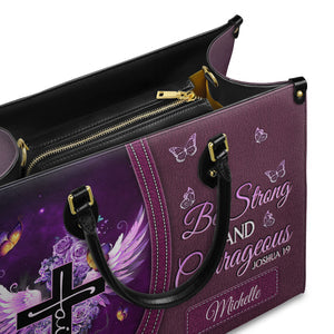 Be Strong And Courageous Joshua 1 9 Butterfly Purple Rose Leather Bag