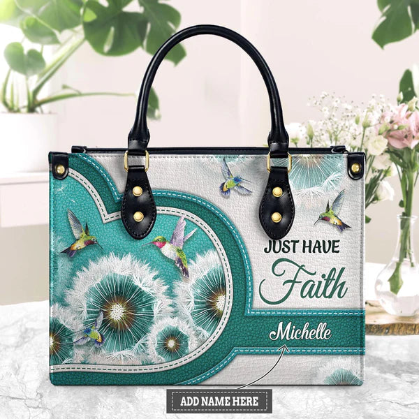 Just Have Faith Dandelion Hummingbird Leather Bag
