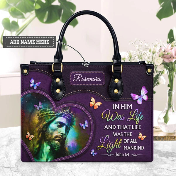 The Light Of All Mankind John 1 4 Jesus Butterfly Leather Bag