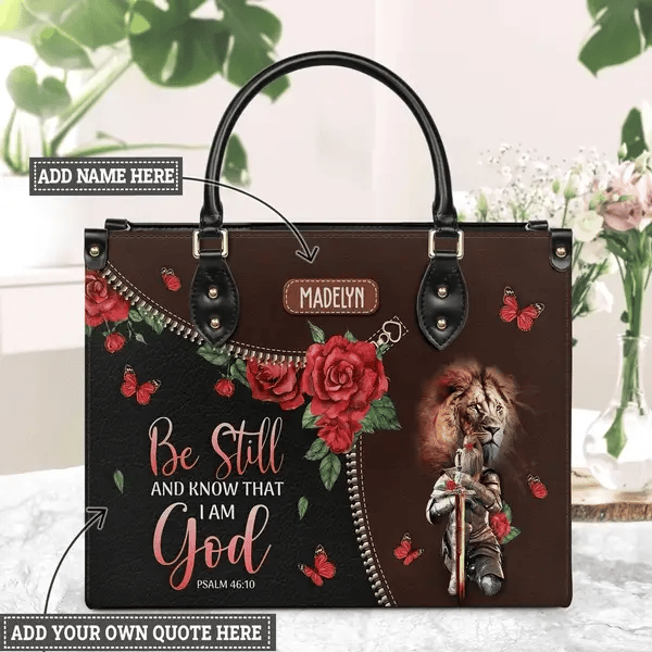 Faith Warrior Butterfly Rose Custom Quote Leather Bag