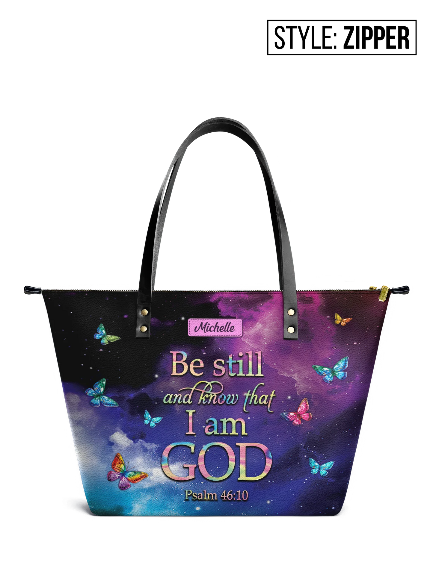 Be Still And Know That I Am God Colorful Butterfly Psalm 46 10 Leather Tote Bag