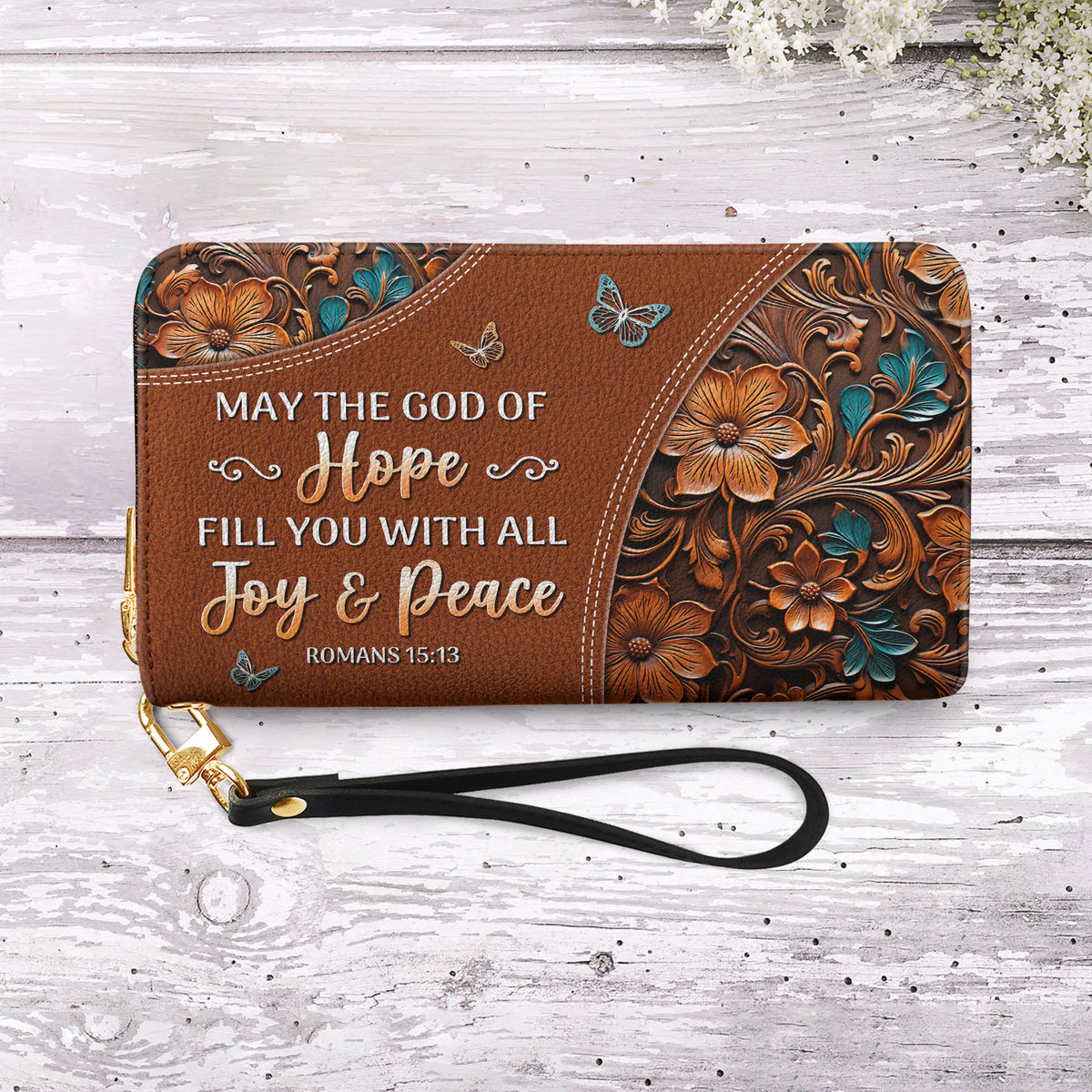 Faith Butterfly Leather Carving NNRZ07088742JA Zip Around Leather Wallet