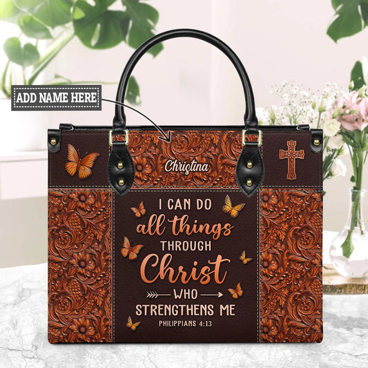 I Can Do All Things Through Christ Philippians 4 13 Butterfly Leather Bag