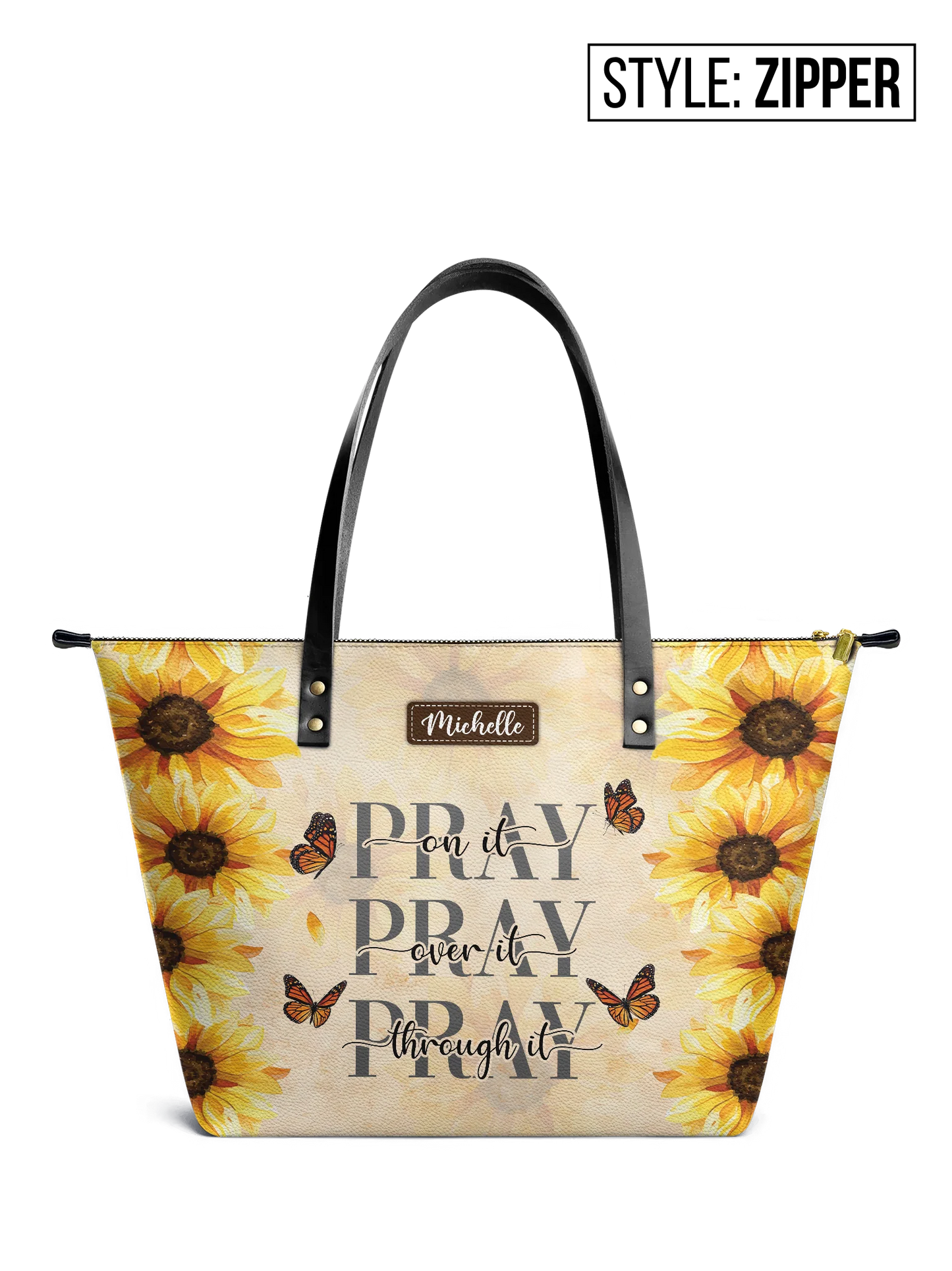 Pray On It Pray Over It Pray Through It Leather Tote Bag