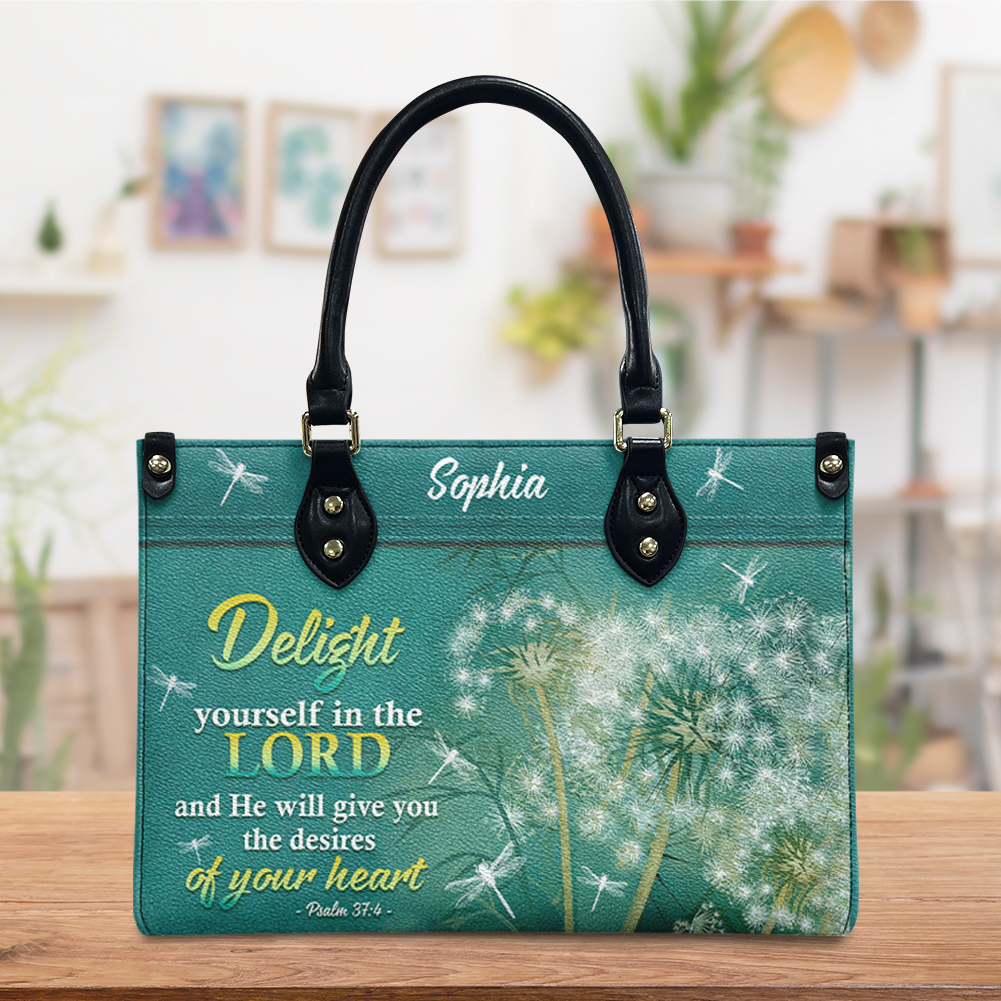 Delight Yourself In The Lord Psalm 37 4 Dandelion Dragonfly Leather Bag