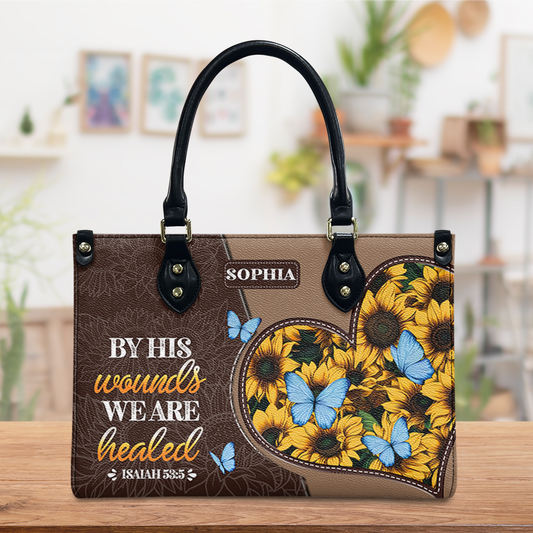 Faith Sunflower Butterfly Custom Quote Leather Bag