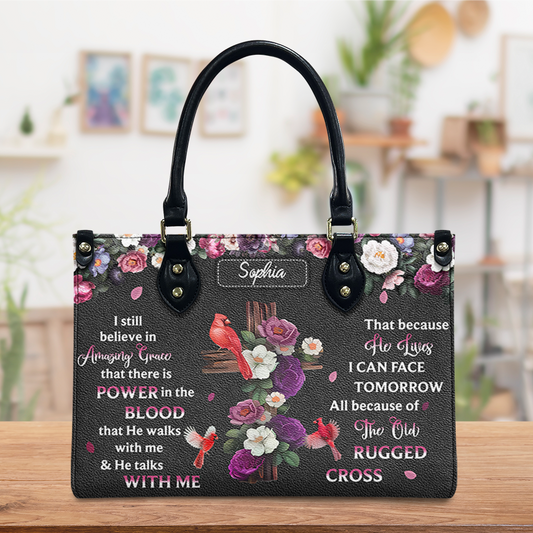 I Still Believe In Amazing Grace Flower Cardinal Leather Bag
