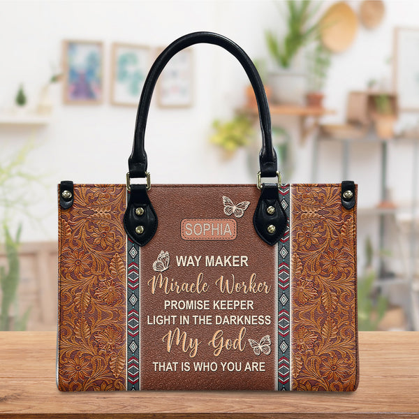 Way Maker Miracle Worker Butterfly Carving Style Leather Bag