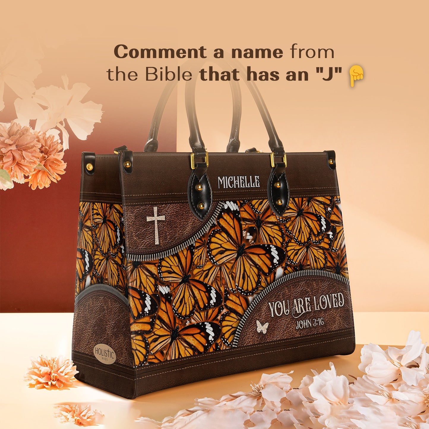 You Are Loved John 3 16 Butterfly Pattern Leather Bag