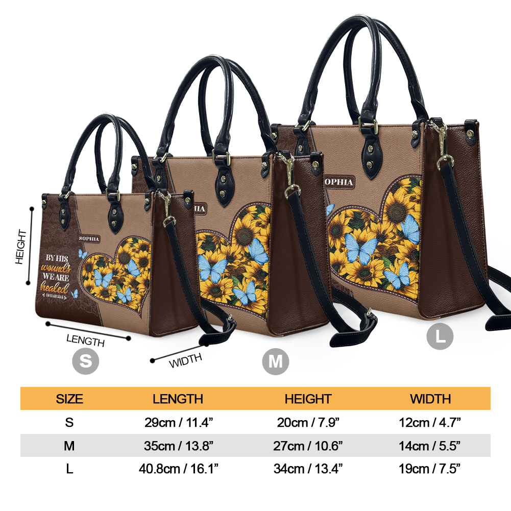 Faith Sunflower Butterfly Custom Quote Leather Bag