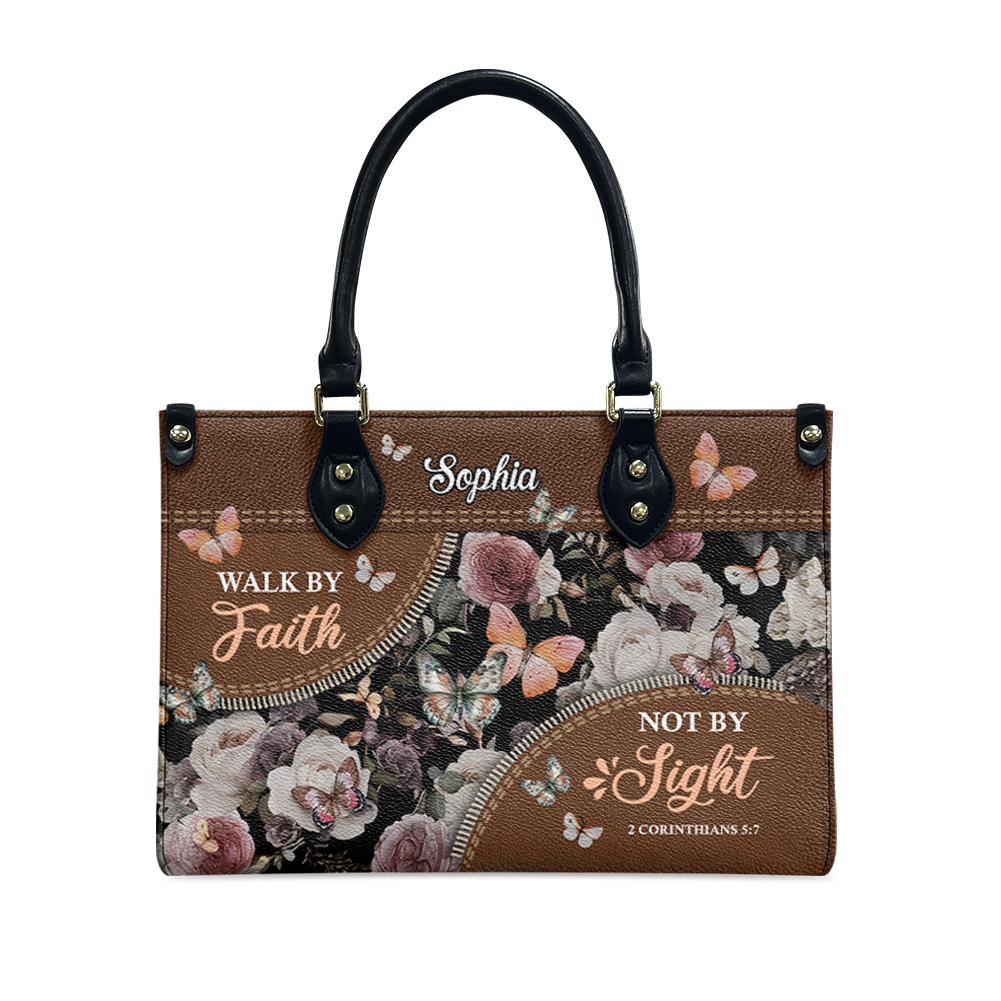 Walk By Faith Not By Sight 2 Corinthians 5 7 Butterfly Flower Leather Bag