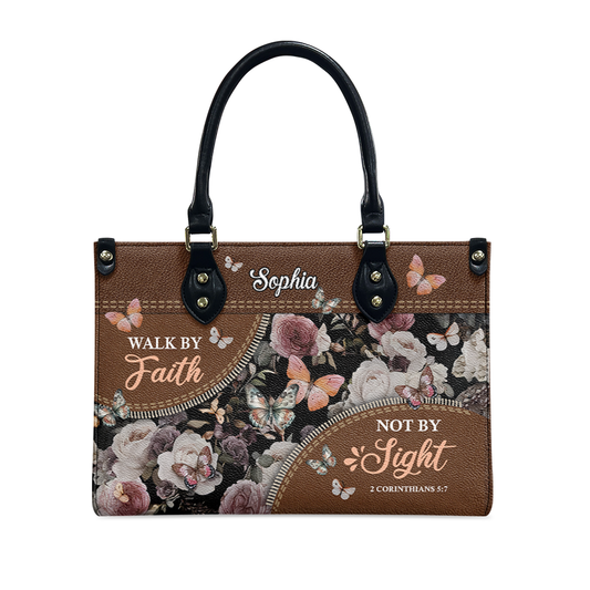Walk By Faith Not By Sight 2 Corinthians 5 7 Butterfly Flower Leather Bag