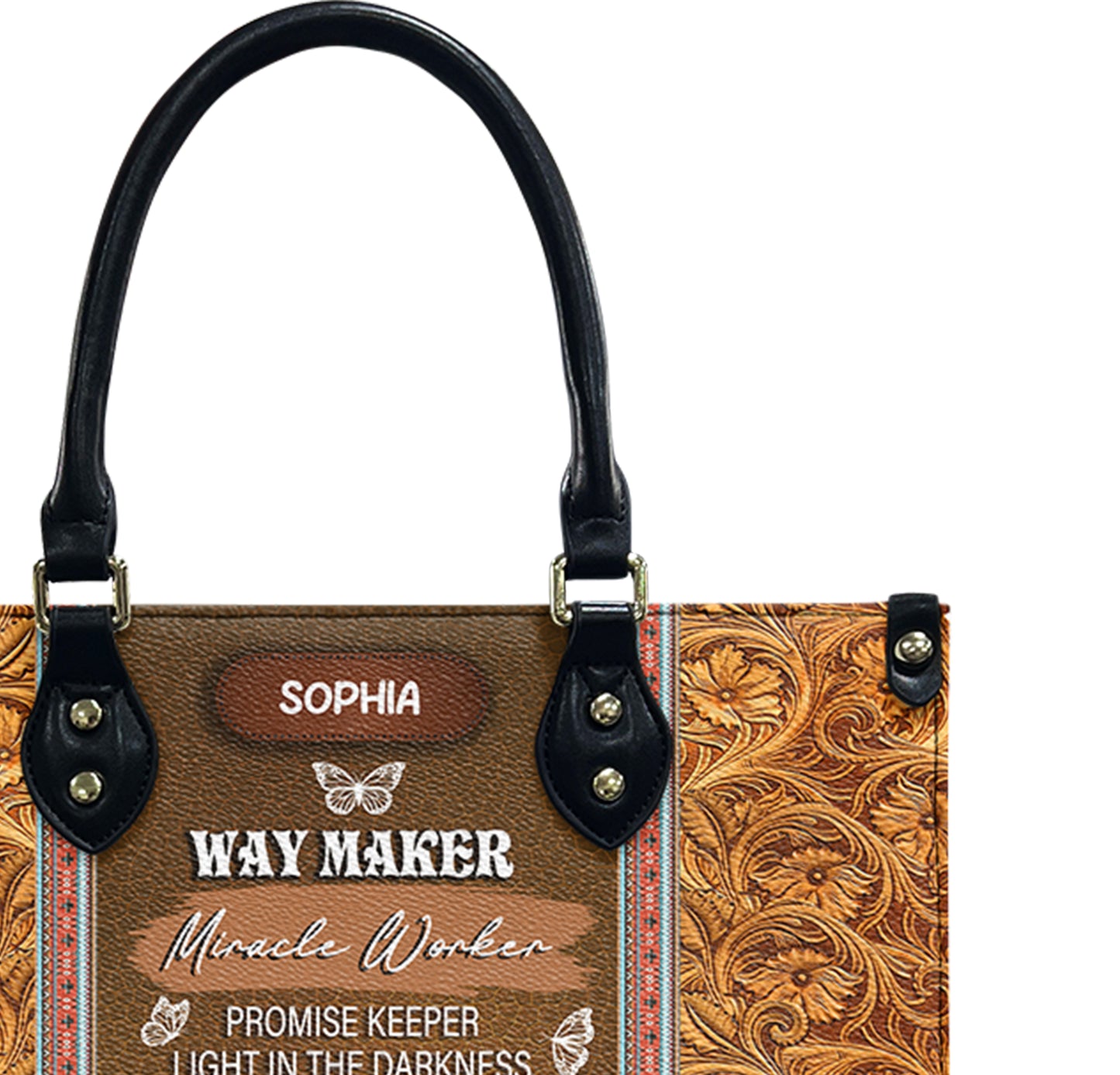 Way Maker Miracle Worker Butterfly Carving Style Leather Bag