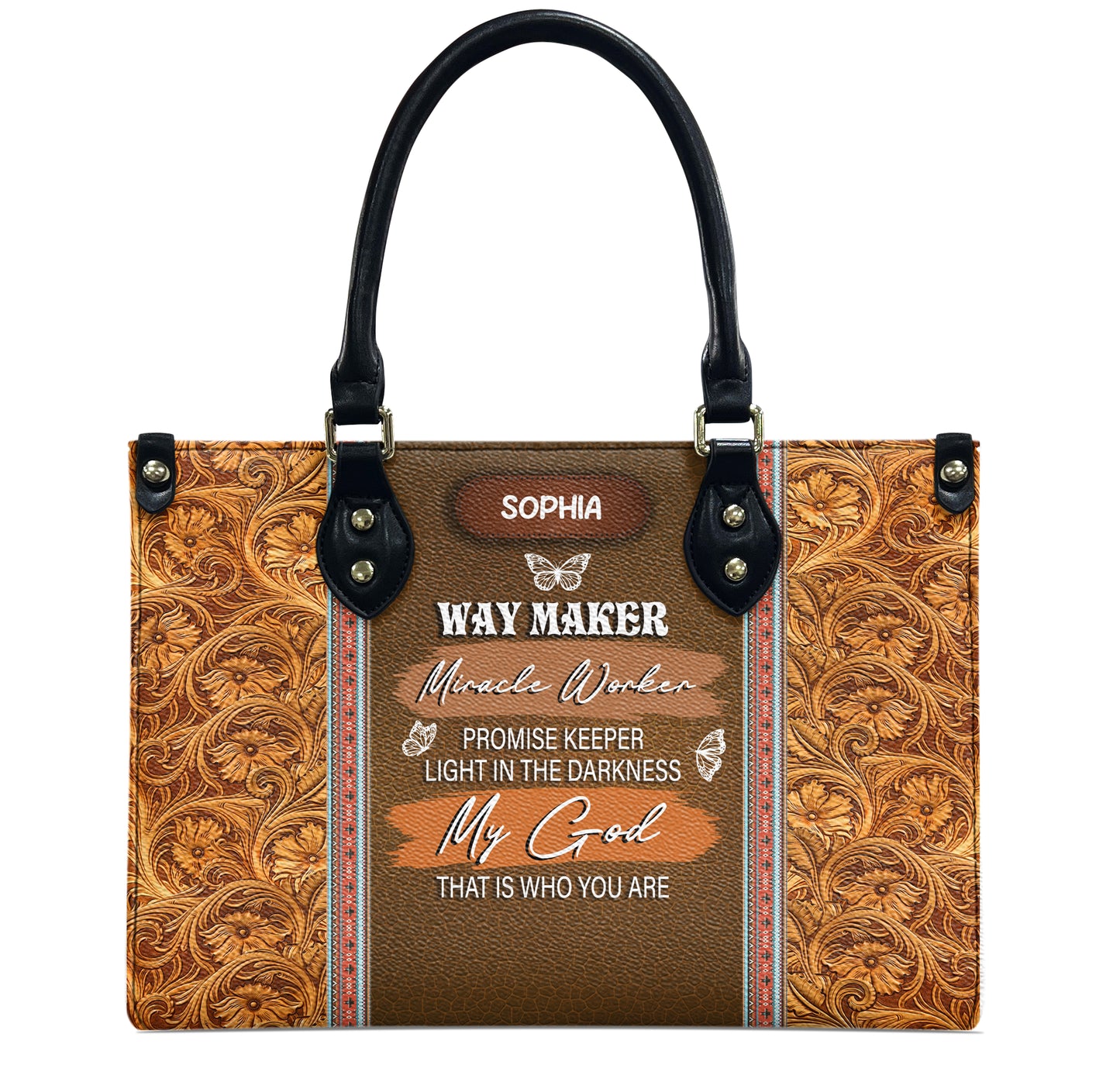 Way Maker Miracle Worker Butterfly Carving Style Leather Bag
