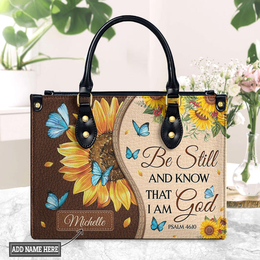 Be Still And Know That I Am God Psalm 46 10 Sunflower Butterfly Leather Bag