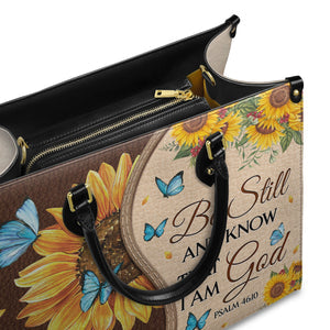 Be Still And Know That I Am God Psalm 46 10 Sunflower Butterfly Leather Bag