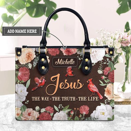 Jesus The Way The Truth The Life Cardinal Vintage Flower Leather Bag