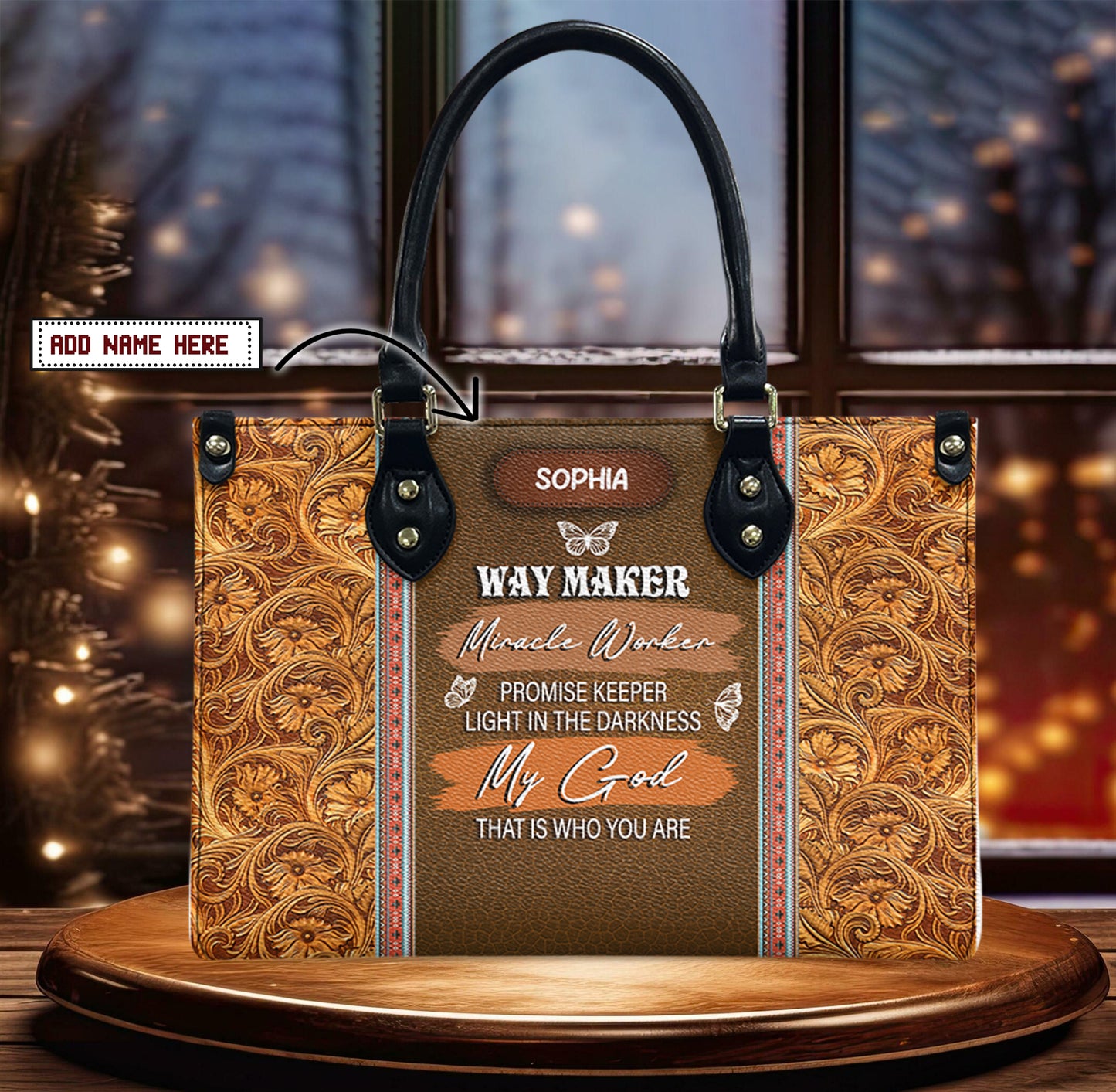 Way Maker Miracle Worker Butterfly Carving Style Leather Bag