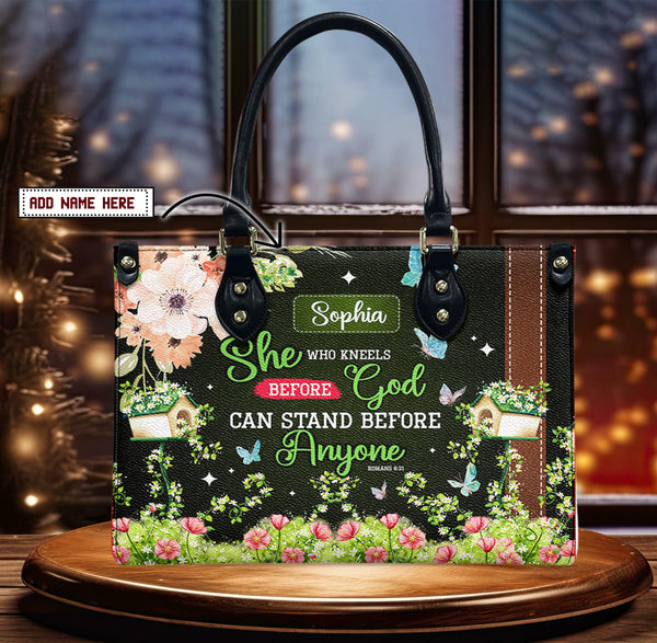 She Who Kneels Before God Romans 8 31 Leather HandBag – HolisticBags
