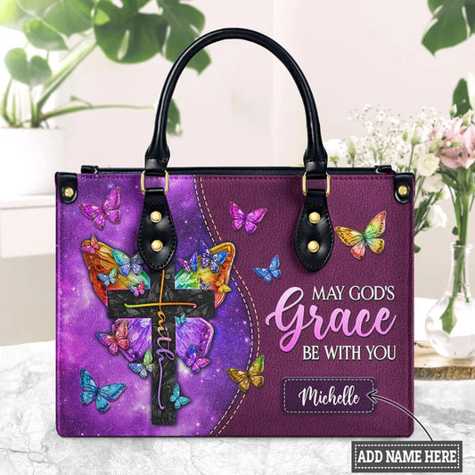 May Gods Grace Be With You Butterfly Galaxy Leather Bag