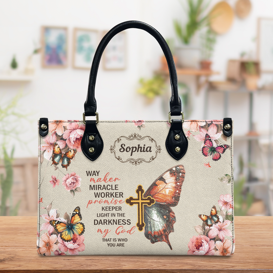 Way Maker Miracle Worker Vintage Butterfly Flower Leather Bag