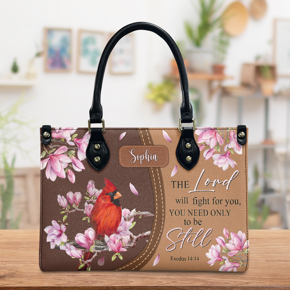 The Lord Will Fight For You Exodus 14 14 Cardinal Leather Bag