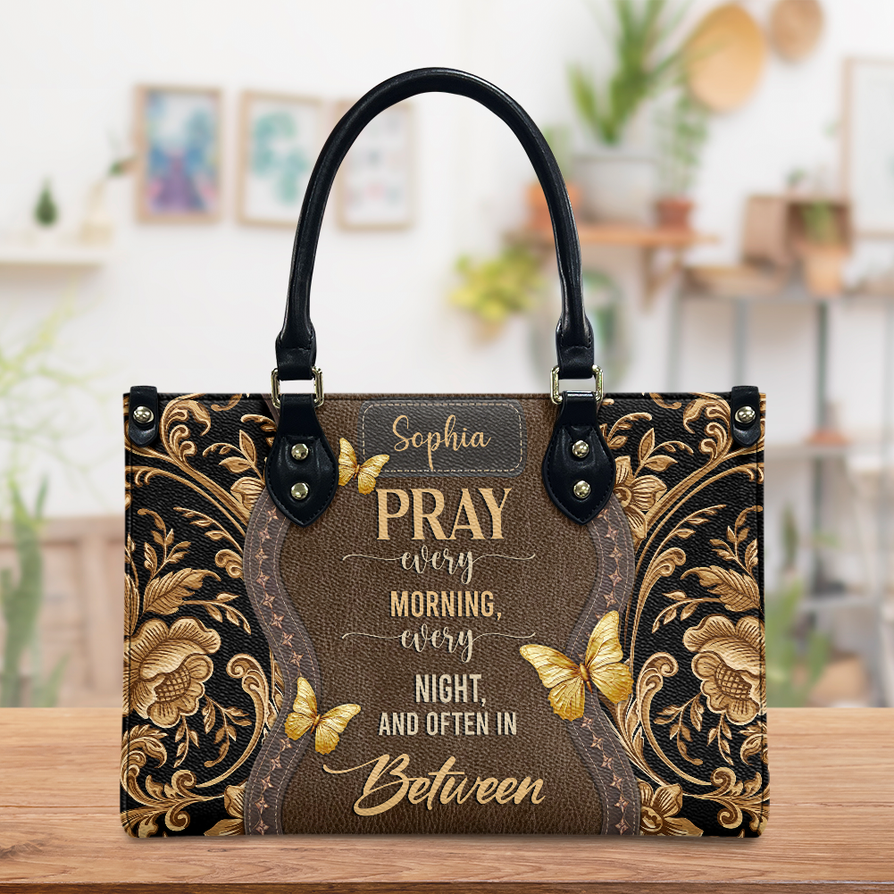 Pray Every Morning Dragonfly Leather Bag