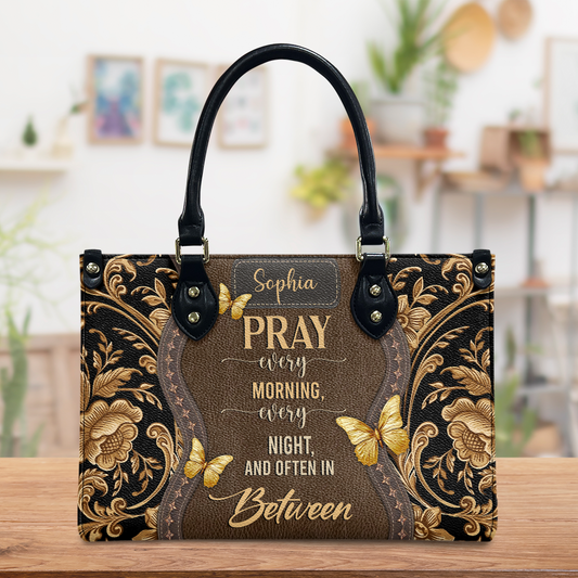 Pray Every Morning Dragonfly Leather Bag