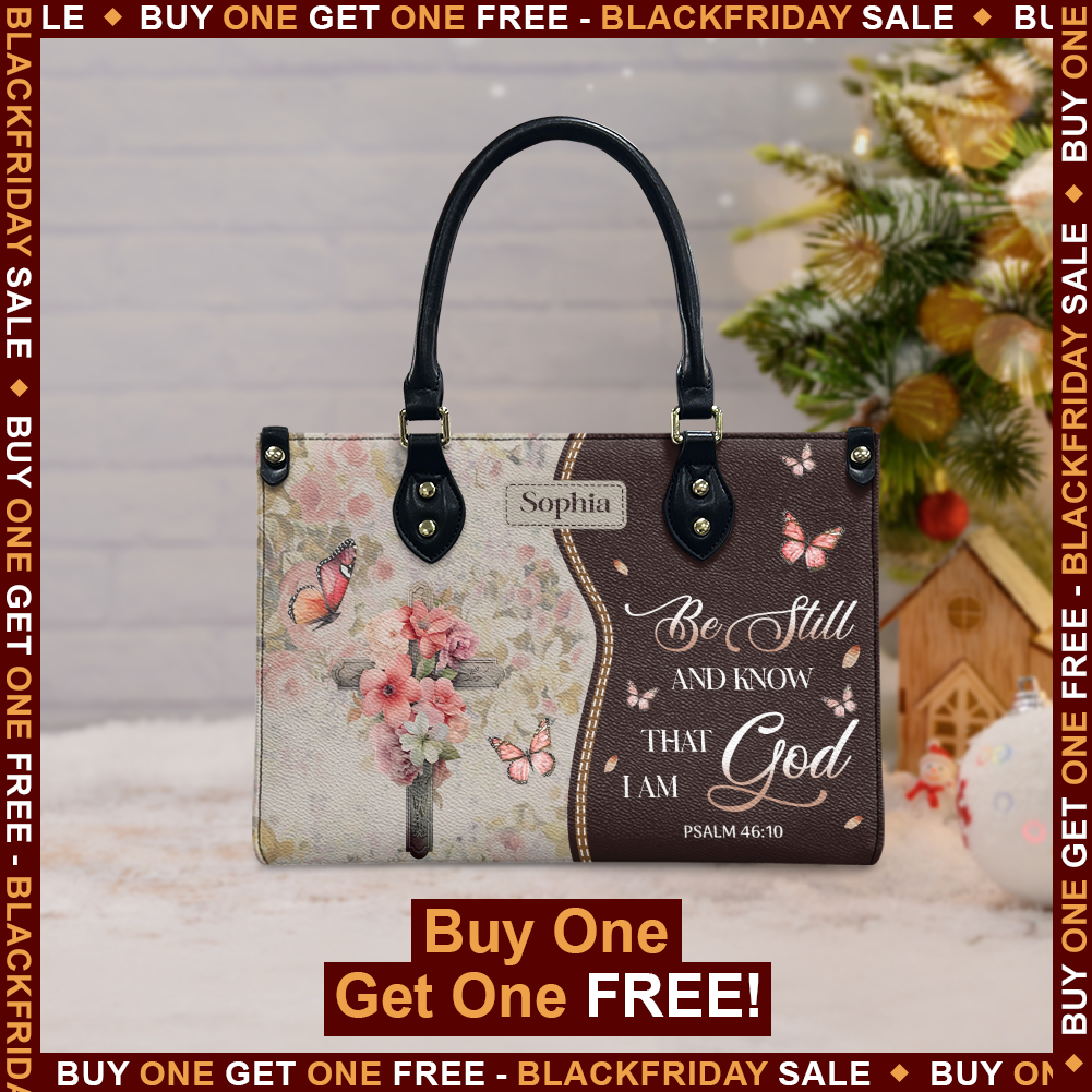 Faith Cross Butterfly Flower Custom Quote Leather Bag