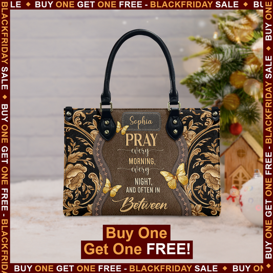 Pray Every Morning Dragonfly Leather Bag