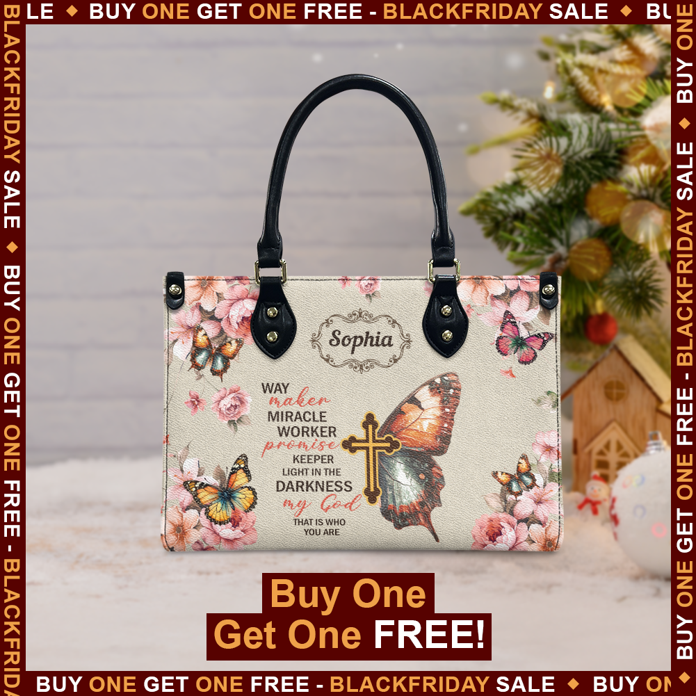 Way Maker Miracle Worker Vintage Butterfly Flower Leather Bag