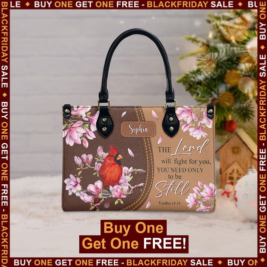 The Lord Will Fight For You Exodus 14 14 Cardinal Leather Bag