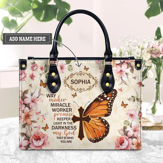 Way Maker Miracle Worker Vintage Butterfly Flower Leather Bag