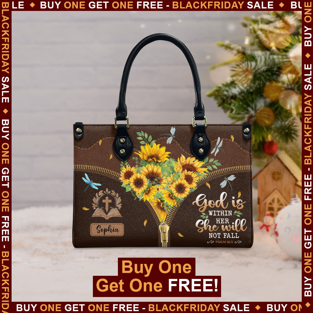 Faith Flower Dragonfly Custom Quote Leather Bag