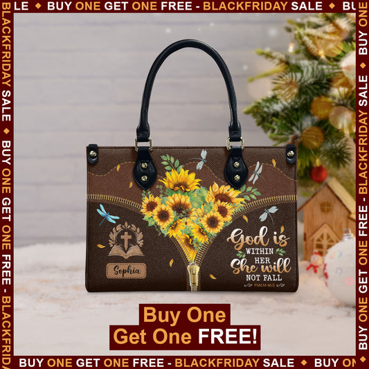 Faith Flower Dragonfly Custom Quote Leather Bag