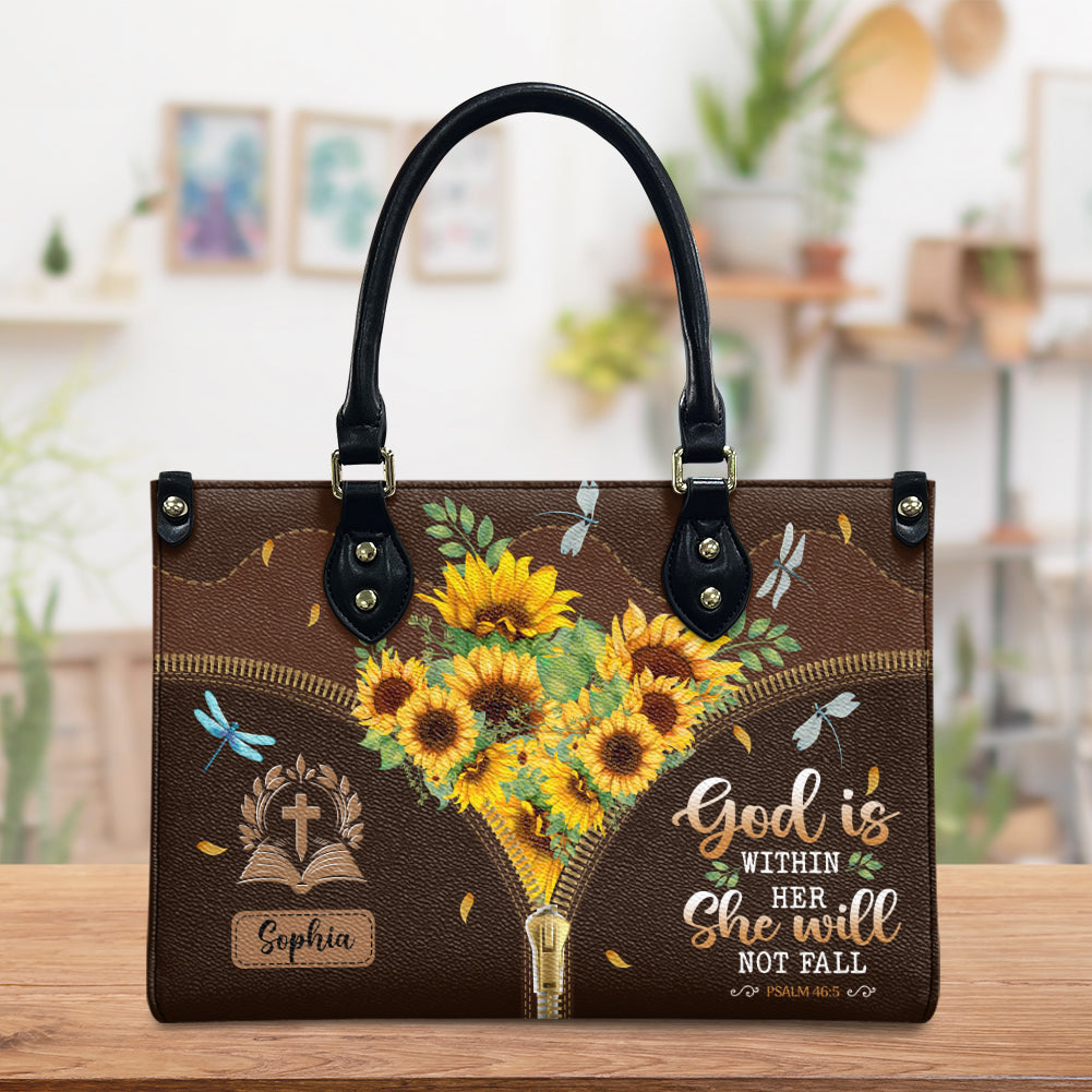 Faith Flower Dragonfly Custom Quote Leather Bag