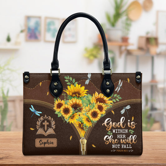 Faith Flower Dragonfly Custom Quote Leather Bag