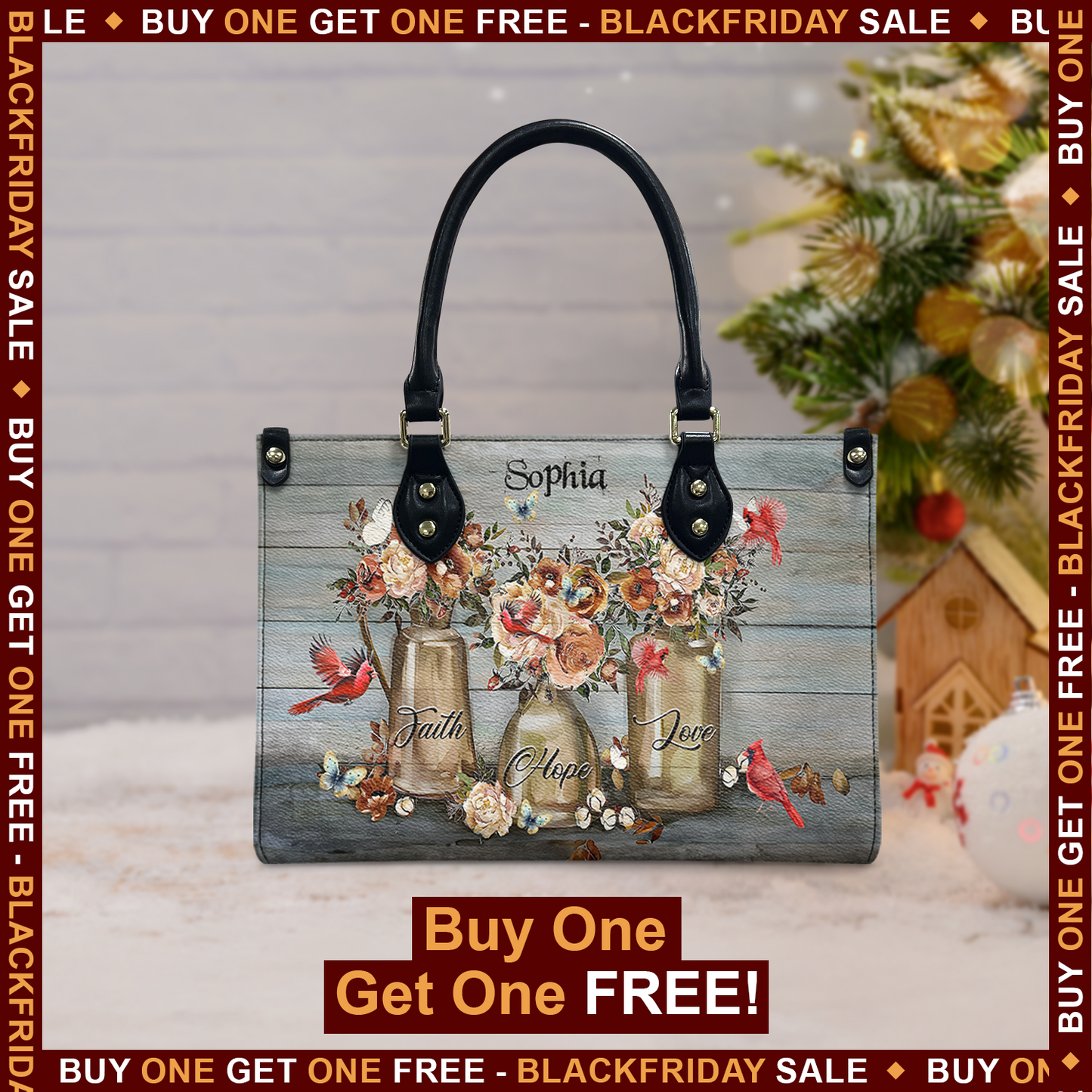 Faith Hope Love Wooden Style Leather Bag