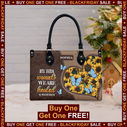 Faith Sunflower Butterfly Custom Quote Leather Bag