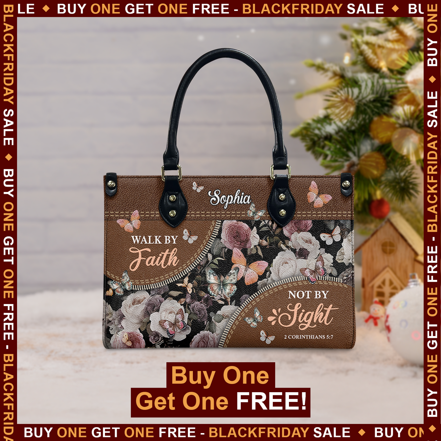 Walk By Faith Not By Sight 2 Corinthians 5 7 Butterfly Flower Leather Bag