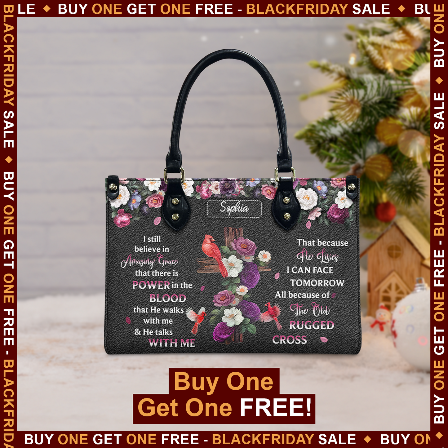 I Still Believe In Amazing Grace Flower Cardinal Leather Bag