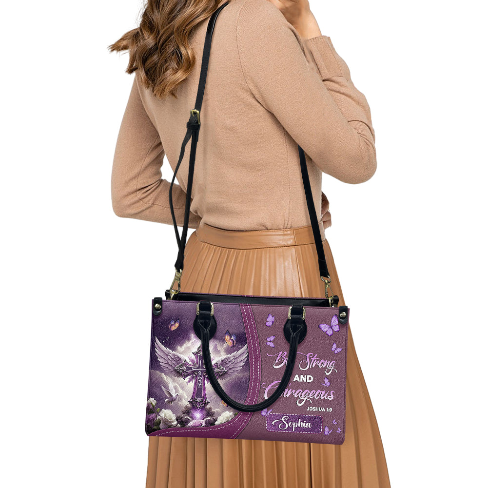 Be Strong And Courageous Joshua 1 9 Butterfly Purple Rose Leather Bag