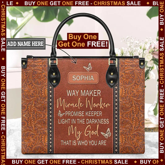 Way Maker Miracle Worker Butterfly Carving Style Leather Bag